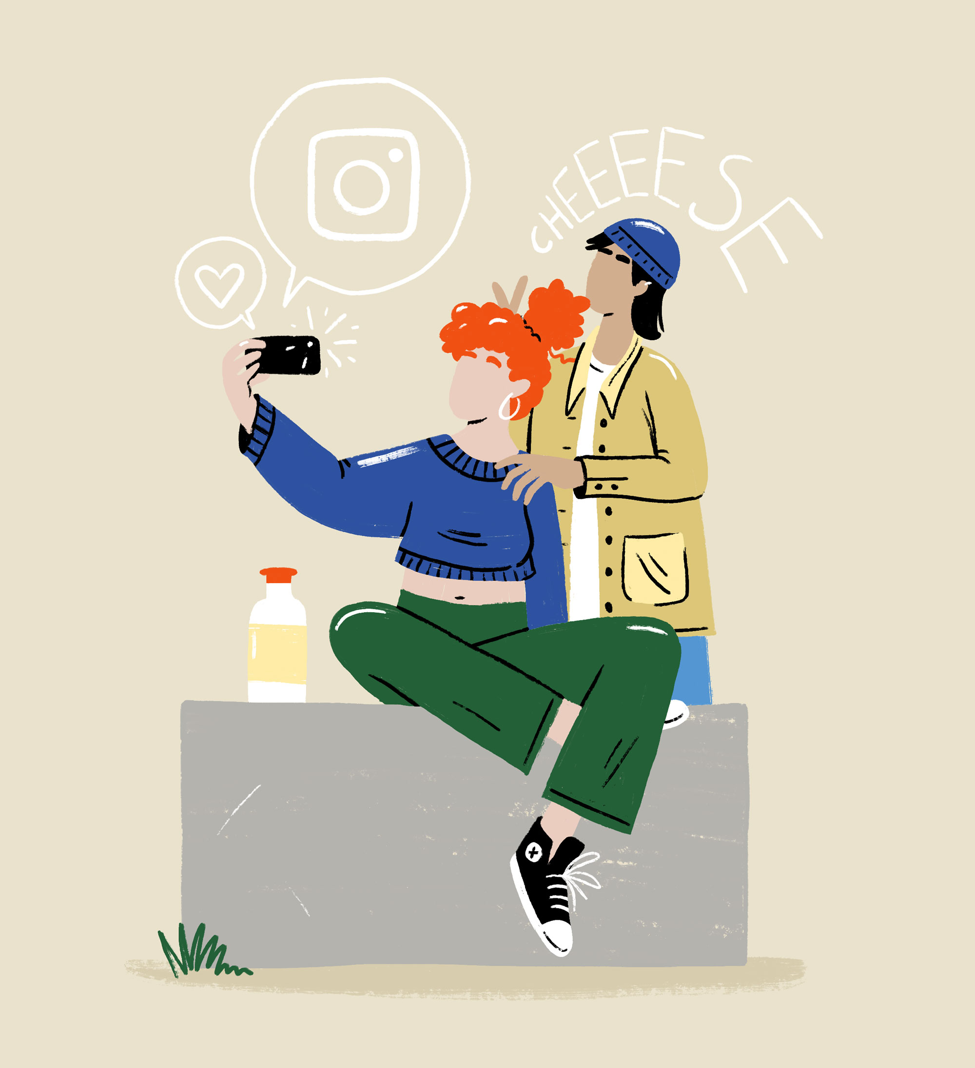 gezinsbond, illustratie, smartphones bij tieners, social media